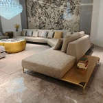 Leopard Jacquard L-Shape Sofa Set with Button Tufting Craftsmanship, Snake-Head Armrests & Braided Stainless Steel Legs